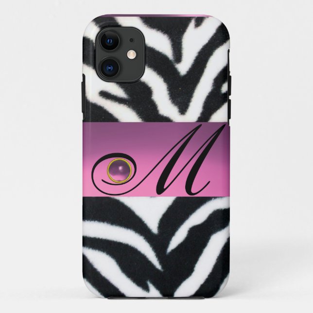 COQUES Case-Mate iPhone NOIR BLANC ZEBRA FUR ROSE LILAC GEM MONOGRAM, (Dos)