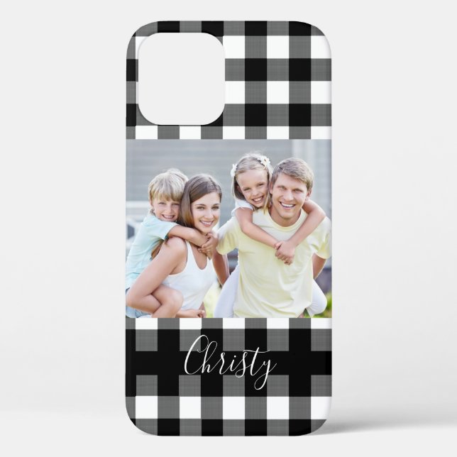 Coques Case-Mate iPhone Noir Buffalo Check Plaid Nom du script photo (Verso)