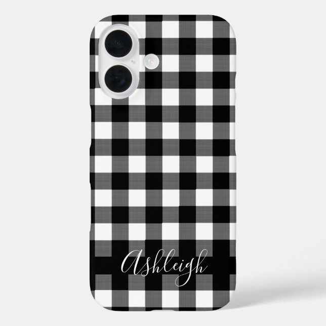 Coques Case-Mate iPhone Noir Buffalo Check Plaid Nom personnalisé (Verso)