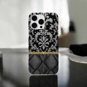 Coques iPhone 16 Pro Max noir classique Damask Luxe