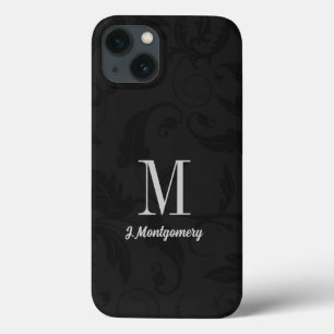 iPhone 13 Case Noir Damask Classic Monogramme
