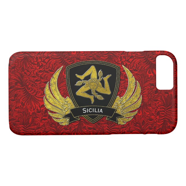 Coques Case-Mate iPhone Noir de Trinacria et rouge siciliens d'or (Dos (Horizontal))