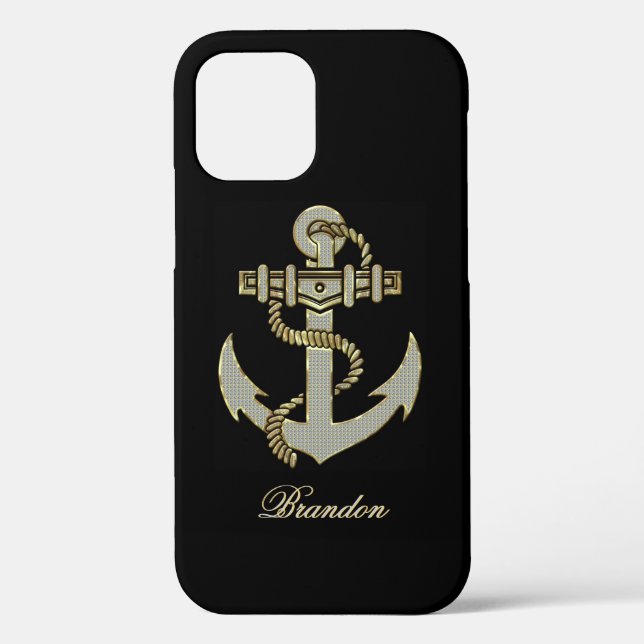 Coques Case-Mate iPhone Noir, Elegant Diamants & Or Ancre Nautique Ca (Verso)