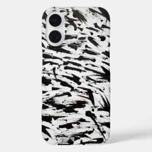 Coques iPhone 16 Noir et blanc Abstrait Brushstrokies Art