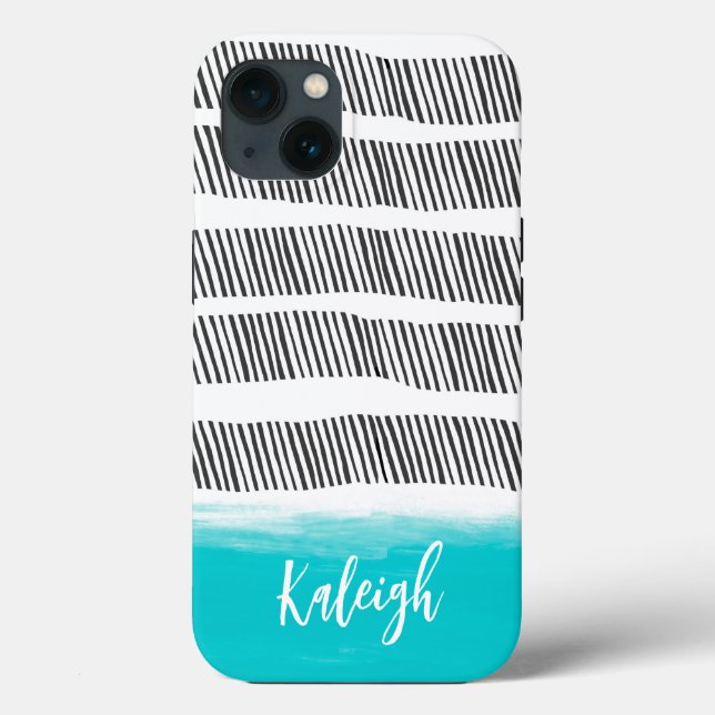 Coques Case-Mate iPhone noir et blanc audacieux et design motif turquoise (Verso)