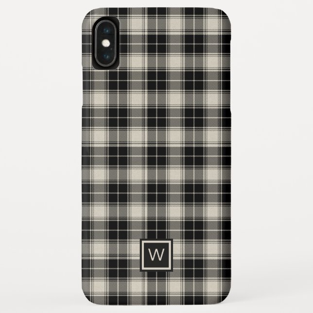 Coques Case-Mate iPhone Noir et blanc cassé Plaid avec Monogram (Dos)