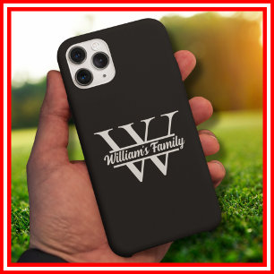 Coque Pour Pour iPhone 14 Pro Max Noir et Blanc   Monogramme de nom de famille simpl