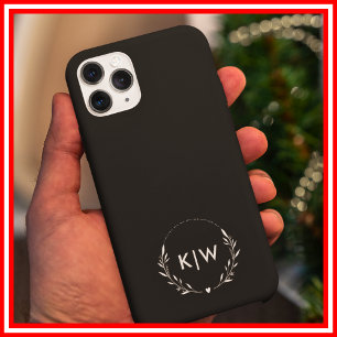 Coques iPhone 16 Pro Max Noir et Blanc   Monogramme d'initiales modernes