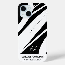 Coque Pour iPhone 15 Noir et blanc Monogramme moderne élégant Abstrait
