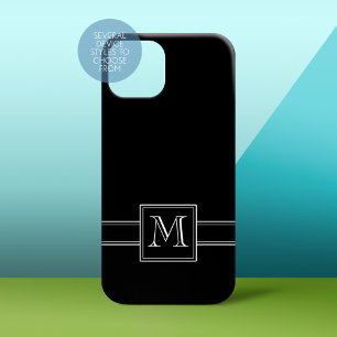 Coque iPhone 15 Pro Noir et blanc uni avec Monogramme