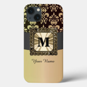 iPhone 13 Case Noir et or damassé personnalisé