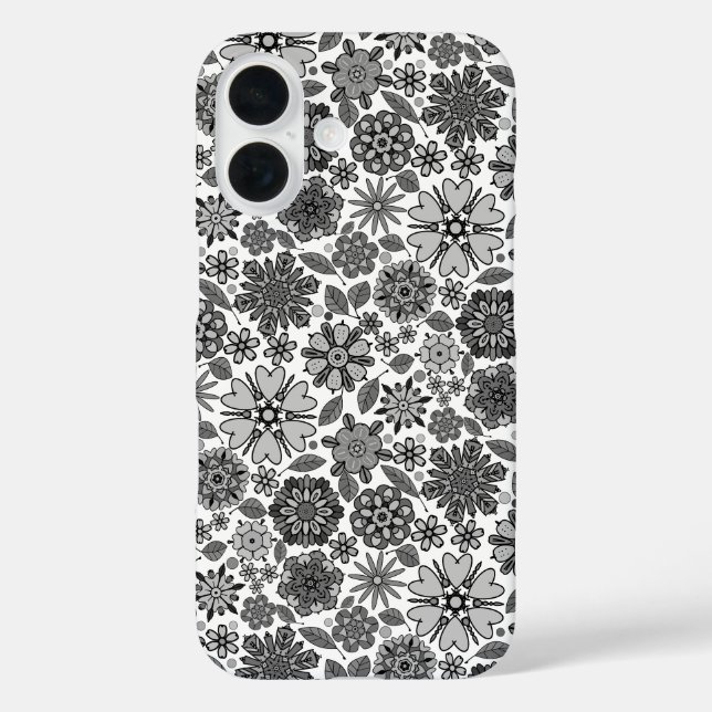 Coques Case-Mate iPhone Noir gris blanc rétro Art Floral Motif sans coutur (Verso)
