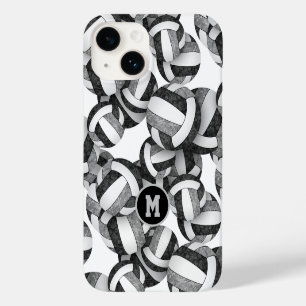 Coque Pour iPhone 14 Noir gris monogrammed filles volleyball