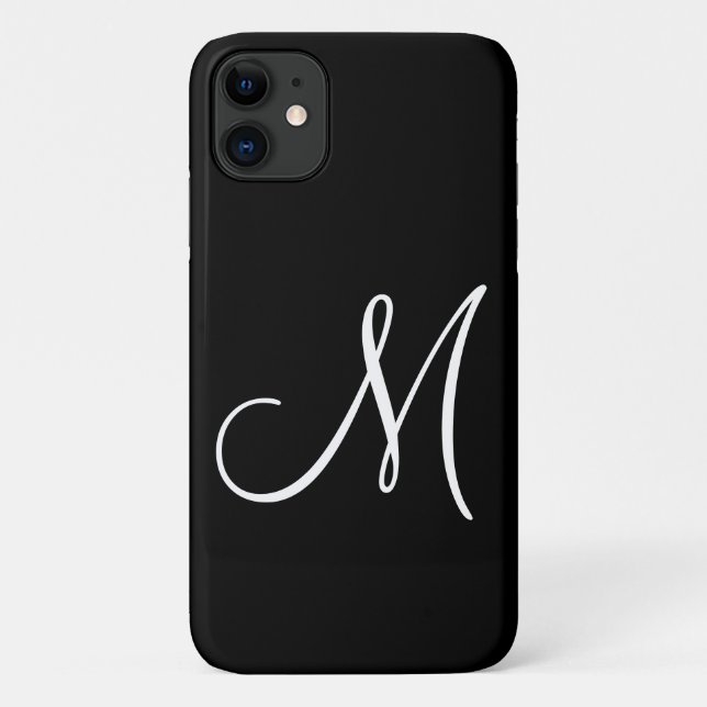 Coques Case-Mate iPhone Noir initial blanc de script chic (Dos)