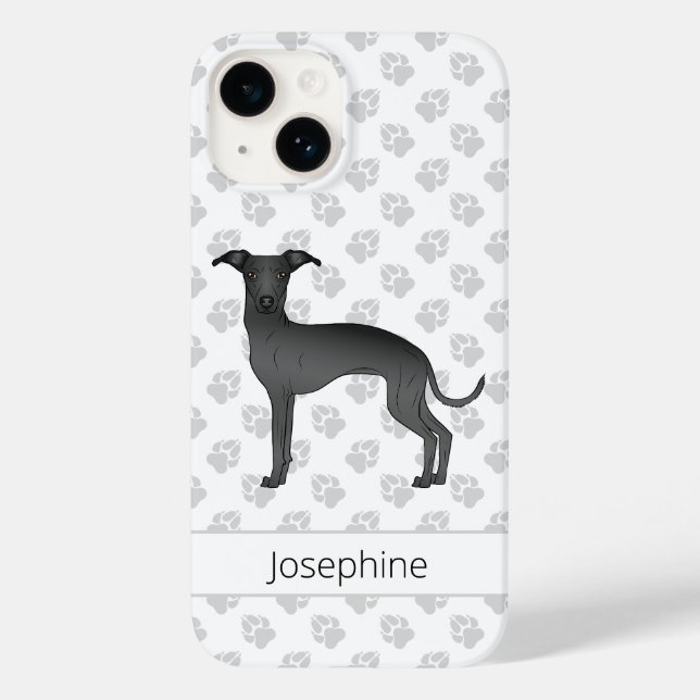 Coques Case-Mate iPhone Noir Italien Greyhound Cute Chien Avec Nom Personn (Verso)
