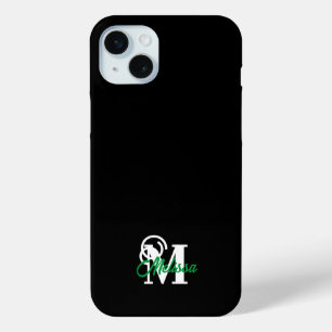 Coque iPhone 15 Mini Noir minimaliste monogrammé