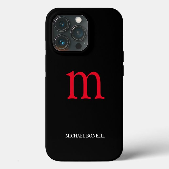 Coques Case-Mate iPhone Noir moderne rouge monogramme professionnel (Verso)