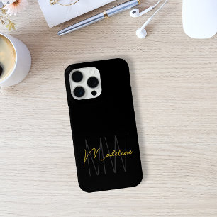 Coque iPhone 15 Pro Max Noir or Monogramme moderne Chic