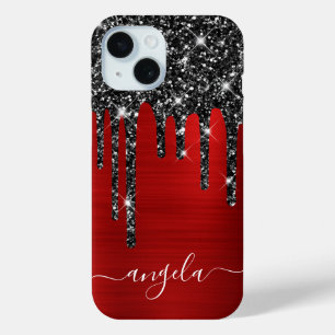 Coque Pour iPhone 15 Noir Parties scintillant Lecteurs Rouge Signature