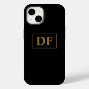Coque Pour iPhone 14 Noir personnalisé avec initiales en or