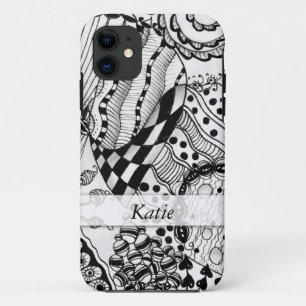 Coques Pour iPhone Noir personnalisé et blanc gribouillés,