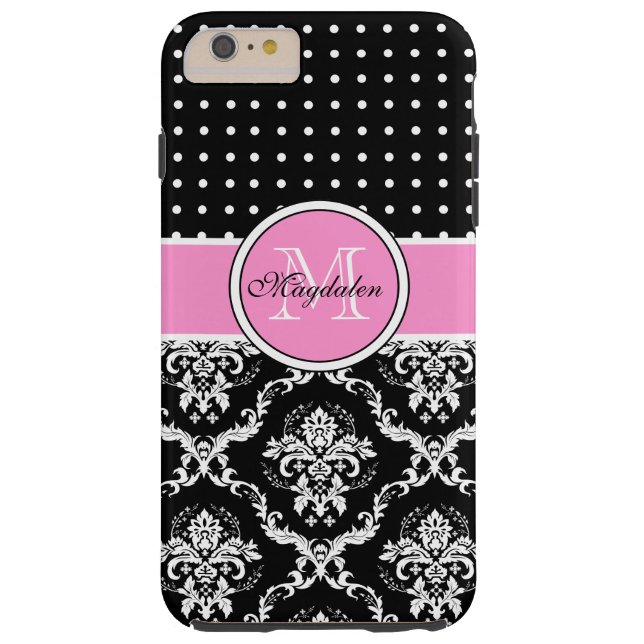 Coques Case-Mate iPhone Noir rose et blanc Damas & Motif PolkaDot (Dos)