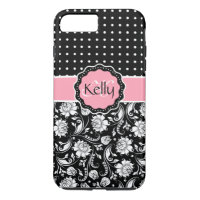 Noir rose et blanc Damas & PolkaDot Motif 3