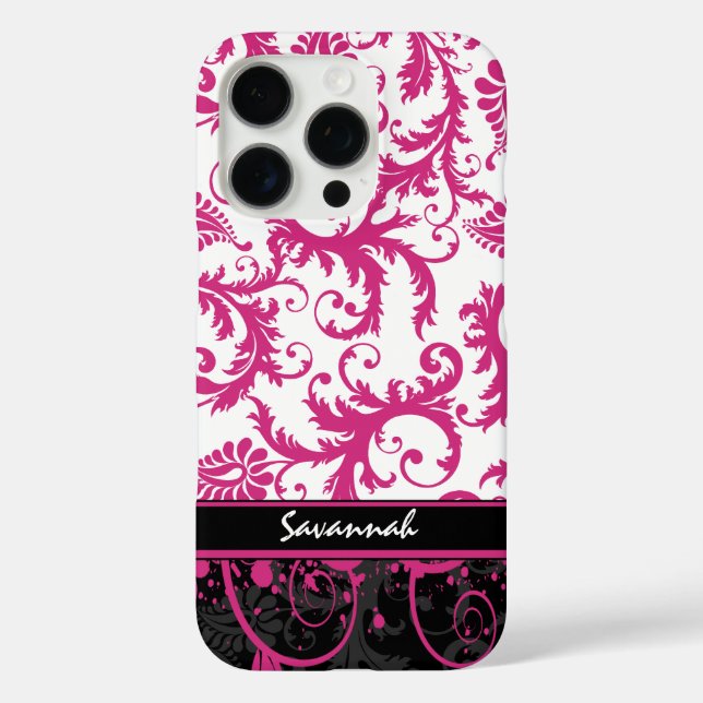 Coques Case-Mate iPhone Noir rose noir Damas personnalisées (Verso)