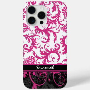 Coque iPhone 15 Pro Max Noir rose noir Damas personnalisées
