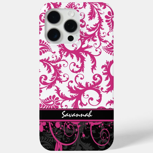 Coques Case-Mate iPhone Noir rose noir Damas personnalisées (Verso)