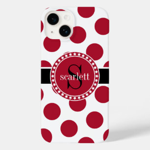 Coque Pour iPhone 14 Noir rouge Gros Polka Dot Monogramme
