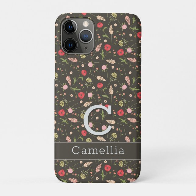 Coques Case-Mate iPhone Noir rouge rose floral minimal Élégant nom du Moti (Dos)
