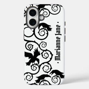 Coques iPhone 16 Noir sur blanc sorcier gothique victorien corbeau 