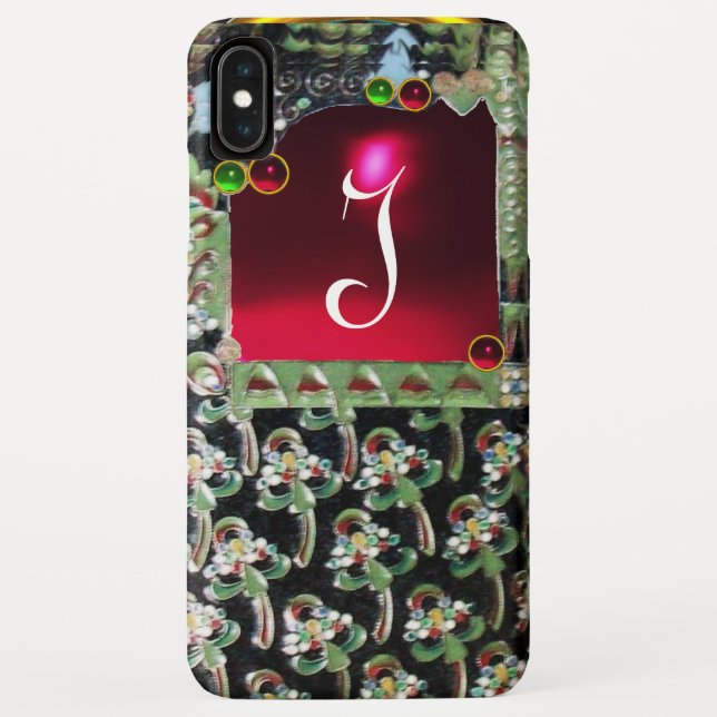 Coques Case-Mate iPhone NOIR VERT ROUGE ART NOUVEAU GEMSTONE MONOGRAM Ruby (Dos)