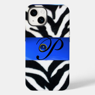 COQUES POUR iPhone NOIR ZEBRA FUR SAPPHIRE BLEU GEM MONOGRAM,
