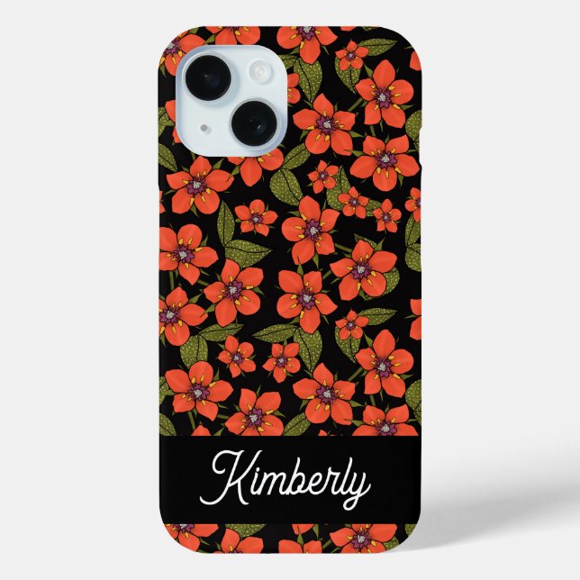 Coques Case-Mate iPhone Nom aquarelle florales rouges (Verso)