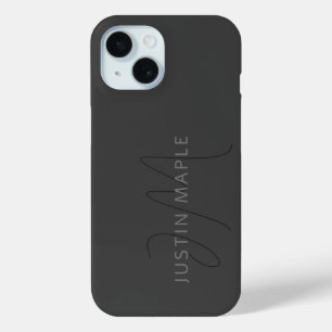 Coque Pour iPhone 15 Nom au look cool & monogramme Gris foncé