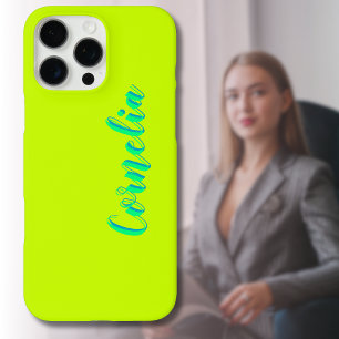 Coques iPhone 16 Pro Max Nom Azure 3D vert printemps Funky Lime Jaune