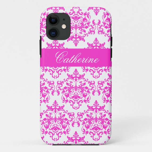 Coques Case-Mate iPhone Nom blanc rose de filles de damassé (Dos)