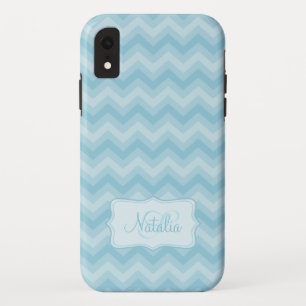 Coque Pour iPhone XR Nom bleu à motif Zigzag initial