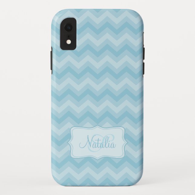 Coques Case-Mate iPhone Nom bleu à motif Zigzag initial (Dos)