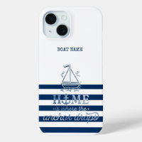 Nom de bateau nautique, ancre rayée bleu marine