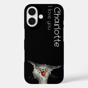 Coques iPhone 16 Nom de chats de caricature noir mignon