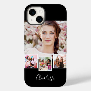 Coque Pour iPhone 14 Nom de collage photo noir blanc