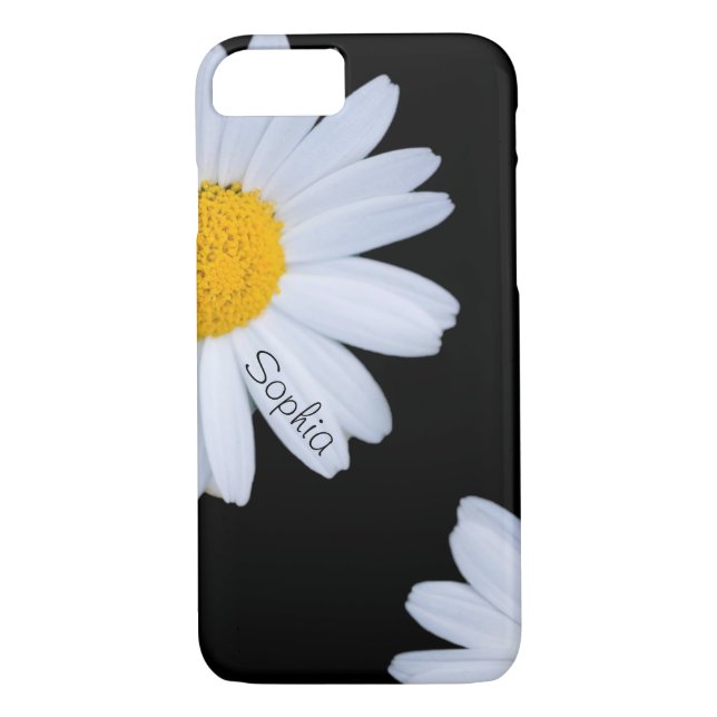 Coques Case-Mate iPhone Nom de coutume de noir de marguerite blanche (Dos)