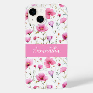 Coque Pour iPhone 14 Nom de fleur sauvage à aquarelle rose