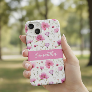 Coque Pour iPhone 14 Nom de fleur sauvage à aquarelle rose