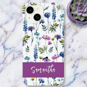 Coque Pour iPhone 14 Nom de fleur sauvage aquarelle bleu violet