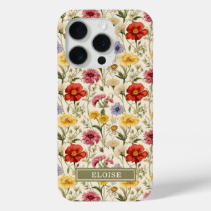 Coque iPhone 15 Pro Nom de jolie fleur sauvage botanique à l'aquarelle