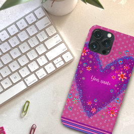 Case-Mate iPhone Case Nom de l'inspiribilité du coeur floral pourpre